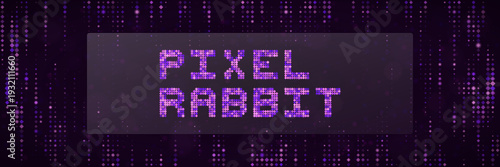 Pixel Rabbit Retro Gaming Banner, Purple Neon Glitch Art Background, Cyberpunk Aesthetic Header