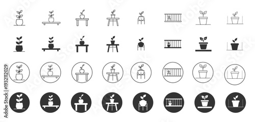 Houseplant and Flower Pot Icons. Potted Plant and Indoor Plant Icons.Line and Solid Indoor Flower Pot Collection.