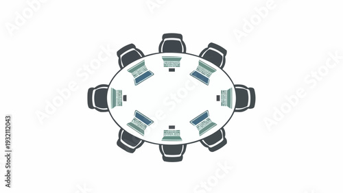 Round Office Table with Eight Chairs.