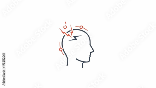 Human Head with Lightning Bolt Illustration.