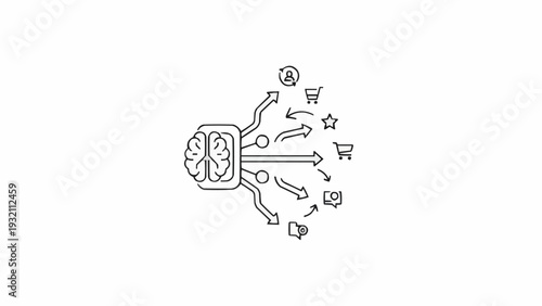 Simple Line Drawing of Brain with Ideas.