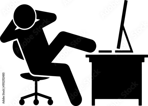 Lazy businessman or employee leaning back in office chair with feet on desk.