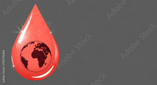 A striking illustration of a vibrant red droplet containing the Earth, powerfully symbolizing global lifeblood, environmental conservation, and humanity's vital interconnectedness