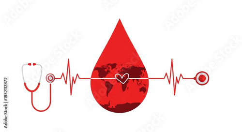 World Hemophilia Day Global Blood Donation Awareness Vital Healthcare Support and Life-Saving Humanitarian Aid for a Healthier World, Featuring a Stethoscope and Heartbeat Symbol