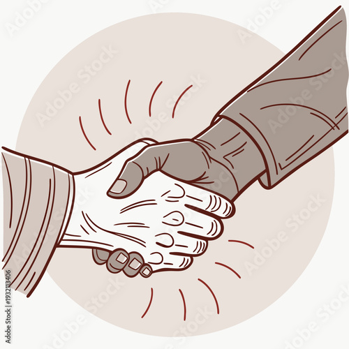 Old hand shaking with young hand representing support for parkinson disease awareness with tremor lines illustration on light background vector art