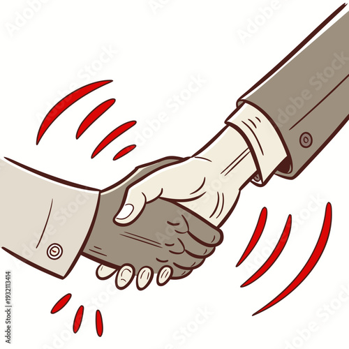 Interracial handshake showing diverse support for parkinson disease awareness with red tremor lines on plain background representing global medical care