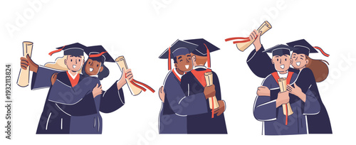 Graduate Friends Celebrate Achievement Cartoon