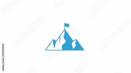 Mountain peak with flag on top.