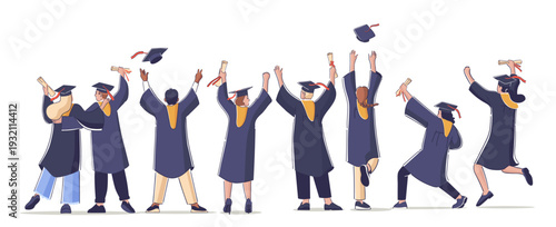 Graduation Students Celebrate Festive Cartoon