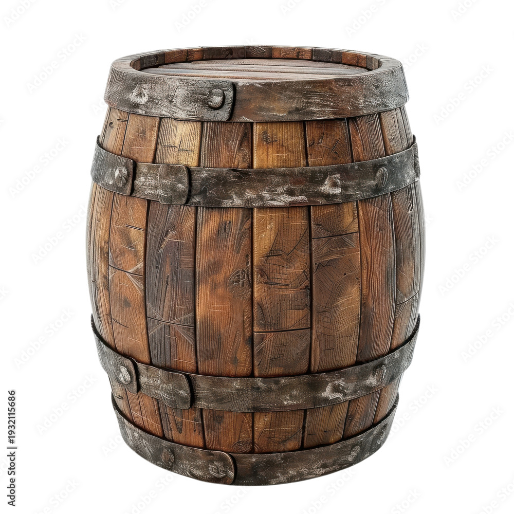 Fototapeta premium Wooden barrel on isolated transparent background