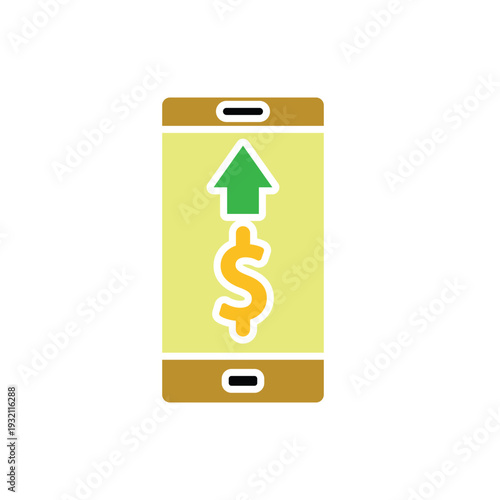 Digital payment icon. Finance. Dollar symbol on a mobile phone with an arrow. Economic, business, accounting. flat design style
