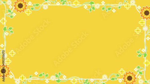 黄色い花と植物の春らしい装飾フレーム素材