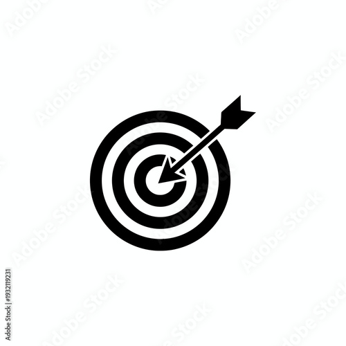 Clean minimalist icon featuring a bullseye target struck by an arrow, representing success, accuracy, and focused business goals