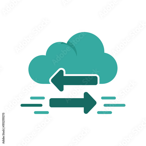Cloud data transfer and synchronization icon with arrows and speed lines