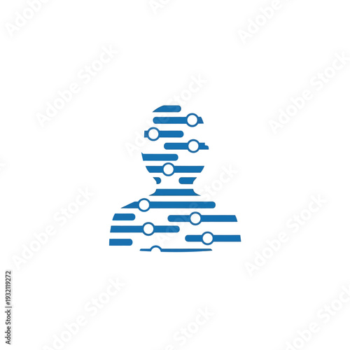 Abstract Minimalist Humanoid Silhouette with Digital Circuits Representing AI and Connectivity