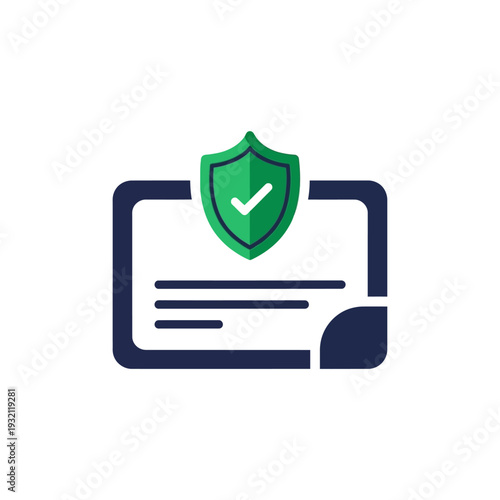Secure digital document with checkmark shield icon for data protection, official compliance, legal agreements, and validated online privacy certification