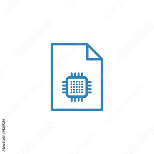 Abstract digital document file icon with an integrated processing chip, symbolizing smart data management, software development, and advanced computing technology