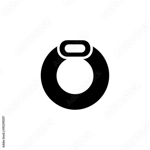 A simple black ring with a rectangular loop, on a white background