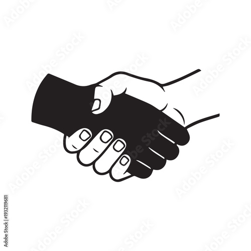 Black and white interlocked hands vector illustration symbolizing unity, equality, and partnership in a yin yang shape
