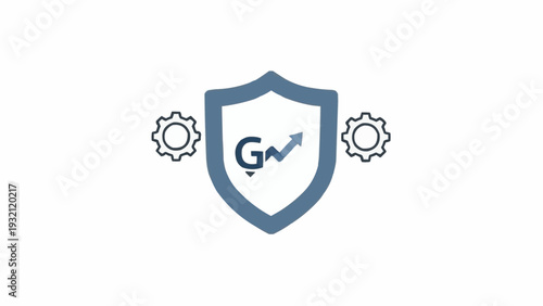 Shield with gears and graph logo.
