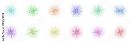 Set of colorful chakra energy points and aura healing light bursts for meditation and spiritual design