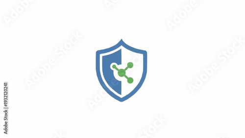 Shield with green molecule logo.