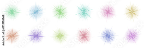 Set of Twelve Vibrant Chakra Energy Sparks and Spiritual Light Bursts for Holistic Wellness Designs