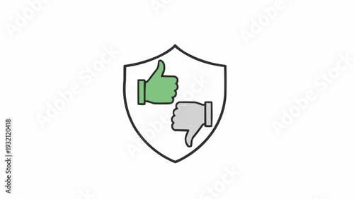 Shield with thumbs up and down.