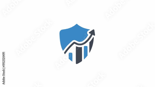 Shield with graph and arrow.
