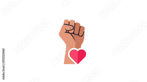 Fist with heart symbol of love.