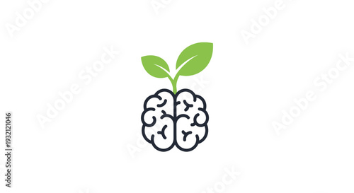 Brain with green leaves growing out.
