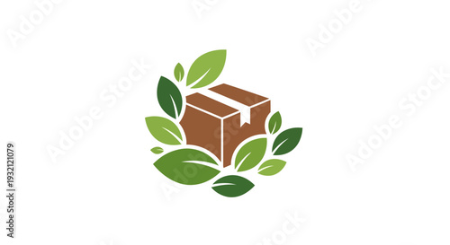 Brown Box with Green Leaves Around.