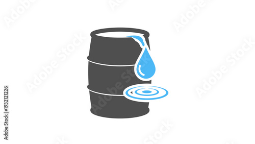 Leaking Barrel with Water Droplet Illustration.