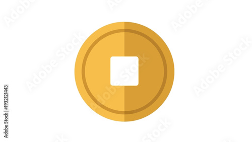 Golden coin with white square.