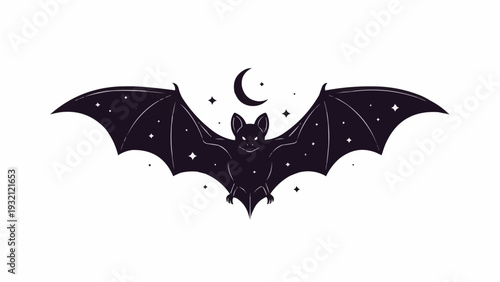 Black Bat Flying Under Moonlight Silhouette.