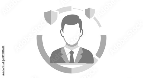 Businessman Icon with Shield Protection Elements.