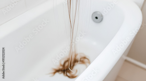 Losing hair falling onto a white bath signals potential health problems such as alopecia or telogen effluvium
