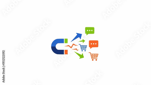 Shopping cart with magnet attracting icons.