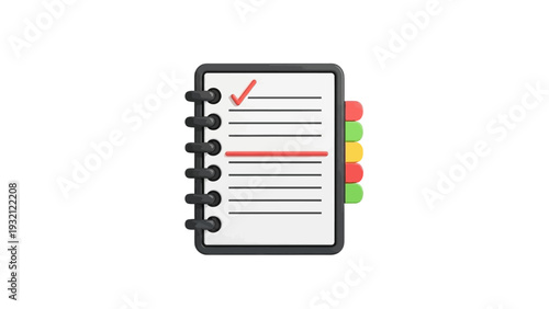 Notepad with checklist and tabs.