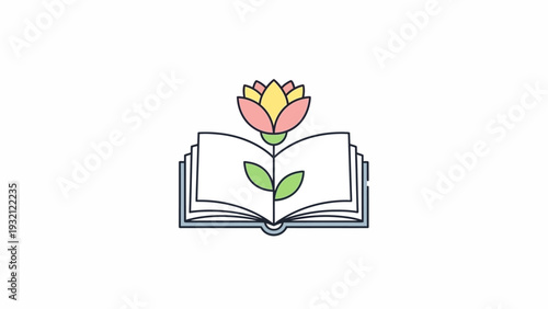 Open Book with Flower Growing Out.