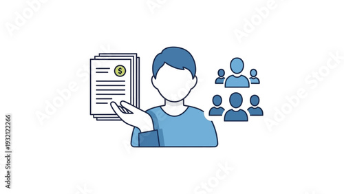 Man Holding Document with People Icons.