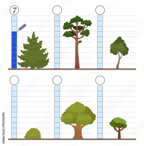 Matching children educational game.  Learning the concept of high and low. Educational game for elementary school children. Printable template for kindergarten.
