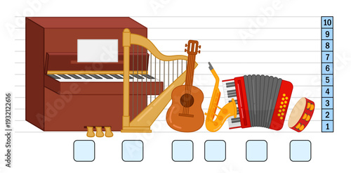 Matching children educational game.  Learning the concept of high and low. Educational game for elementary school children. Printable template for kindergarten.

