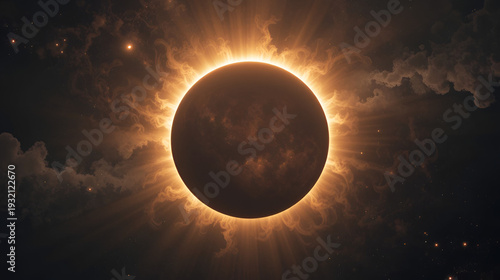 Mesmerizing Totality Phase of Solar Eclipse Showcasing Wispy Solar Corona Against Darkened Celestial Expansive Canvas