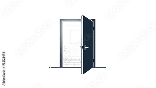 Open door with silver handle.