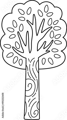 Vector black and white tree icon isolated on white background. Garden or forest line plant with leaves. Spring, Easter village or farm illustration, coloring page. Natural greenery picture
