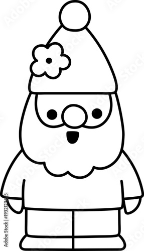 Vector garden dwarf line icon. Magic creature clipart. Cute black and white fairytale character. Woodland fantasy gnome with flower on hat. Forest fairy tale illustration, coloring page