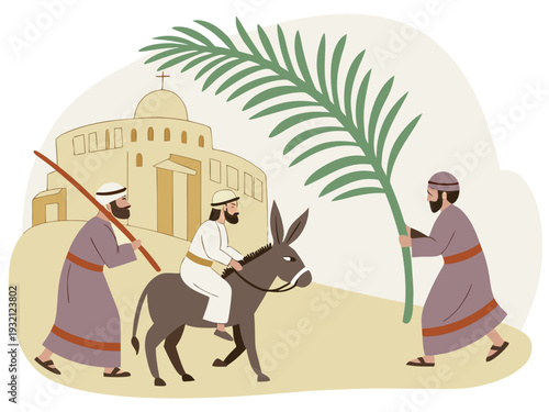 Ancient biblical scene featuring a prophet and followers in a desert setting