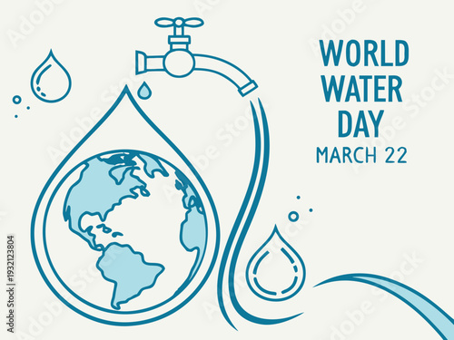 Global water cycle illustrated with earth and water droplets for world water day