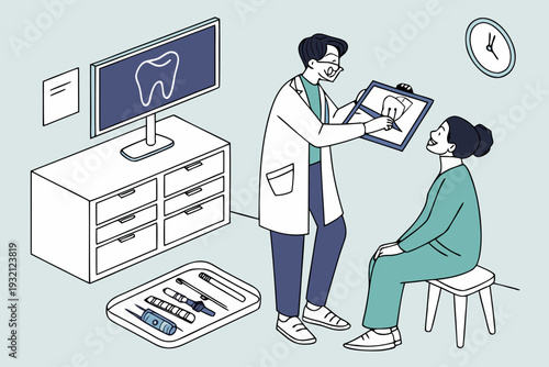 Two professionals collaborating on a computer setup with office equipment around them